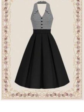 SHEIN Black & White Striped Halter Backless Fit-and-Flare Dress